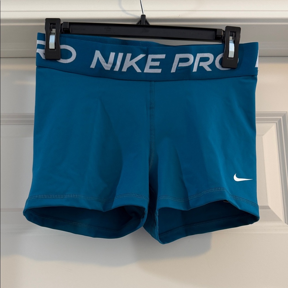 Women’s Nike Pro Dri Fit Shorts Teal Shorts with White Logo